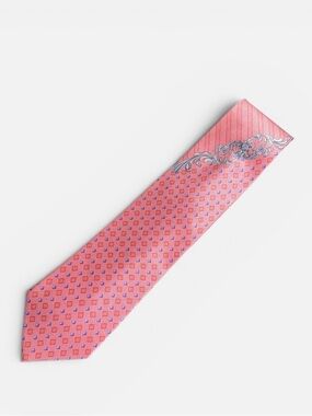 Farentino Ferre mens pink geometric pattern 100% silk luxury neck tie EUC